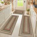 HEBE Washable Kitchen Rugs Sets of 3, Non Slip Absorbent Kitchen Rugs and Mats, Farmhouse Stain Resistant Faux Jute Kitchen Mat Carpet Runner for Kitchen Floor, Laundry Room, Hallway, Red