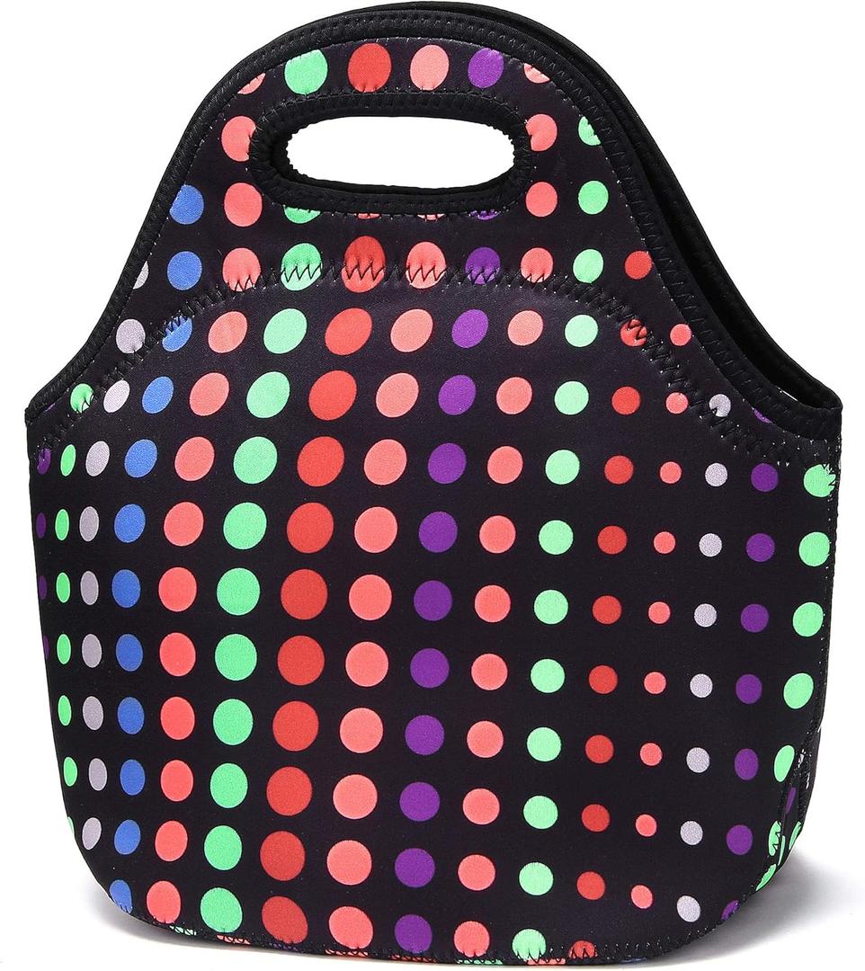 Neoprene Lunch Bag for Women Insulated Lunch Tote Bags Washable Lunch Container Box for Work Picnic Lightweight Meal Prep Bags for Men (Small Colored Dots)