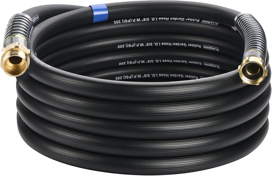 5/8 IN. 25FT. Heavy Duty Rubber Garden Hose, High Flow 5/8" I.D. Brass Fitting No Memory Durable Heavy Duty Water Hose for Watering, Irrigation, Water Transfer Pump