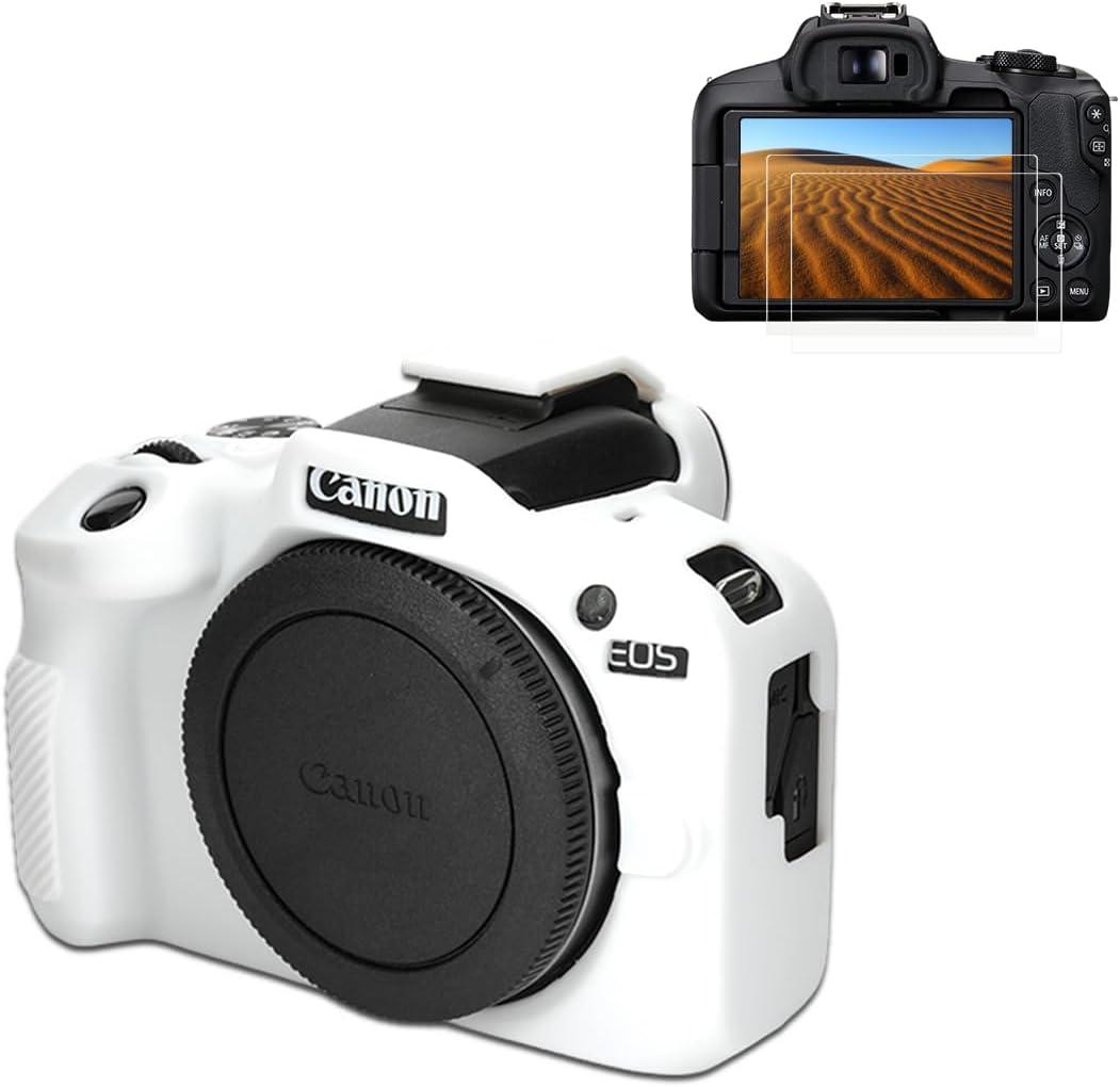 Pocoukate Case for Canon EOS R100 Camera, Soft Silicone Protective Cover Skin with EOS R100 Screen Protector Accessories for EOS R100 Mirrorless Camera Silicone Case - White