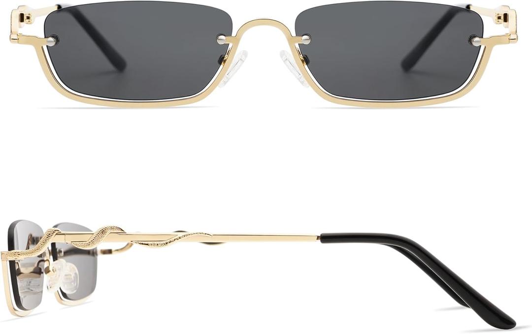 Appassal Y2K Snake Sunglasses for Women Men Narrow Rectangular Y2k Chic Sunnies AP3649 (C1 Gold/Grey)