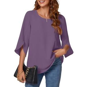 KUOTAI Womens Summer Tops Dressy Casual Shirts 3/4 Sleeve Work Blouse Business Casual Shirts 3XL