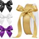 Halloween Double Faced Satin Ribbon, 3/8 Inch Wide Orange Black Purple White Ribbons, Crafts, Hair Bows, Party Decorations  4 Rolls, Total 96 Yards