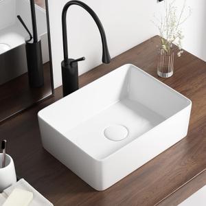 16 Inch Rectangular Bathroom Sink Above Counter, QISHKA White Ceramic Vanity Vessel Sink - 16" x 12" Countertop Rectangle Hand Wash Sink Small Porcelain Art Basin