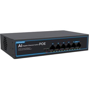4 Port Gigabit PoE Switch with 2 Gigabit Uplink, 1000Mbps, 802.3af/at, 65W Built-in Power, Vlan, Unmanaged Metal Plug and Play, Ideal for NVR and Power Over Ethernet Security Cameras