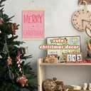 ShowDraven Pink Christmas Wall Art Decor Hanger Frame, Pink Christmas Decorations Wall Decor Outdoor Indoor for Kitchen Bedroom Bathroom Office, 12x16 Inch (merry christmas bow)