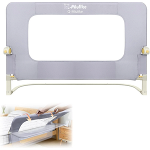 Q-MIULIKE Baby Bed Rail for Toddlers Smooth Flip-Down Safety 1.5m, Grey