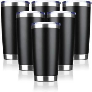 20oz Tumbler Bulk Stainless Steel Vacuum Insulated Tumblers with Lid Double Wall Travel Mug Durable Powder Coated Coffee Cup, Suitable for Ice Drinks and Hot Beverage (Black 6pack)