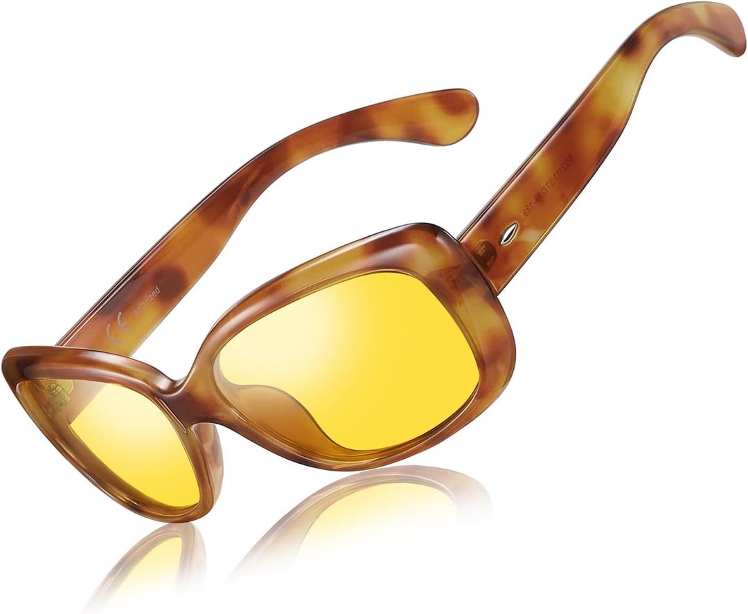 Wzerry Vintage Polarized Sunglasses for Women Trendy UV400 Havana Wrap-Around Shades for Driving