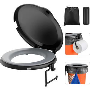 Bucket Toilet Seat with Cushion, 5 Gal Bucket Toilet Seat with Lid for Camping, Soft Cushion Toilet Seat with Storage Bags and Disposable Toilet Bags, Camping, Hiking, Emergency, Car, Boat