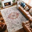 Beglad Large Area Rugs 8x10, Washable Vintage Rugs -Low Pile, Soft Plush Rugs for Bedroom, Kitchen, Dining Room, Stain Resistance, Non Shedding & Kid & Pet Friendly, Beige