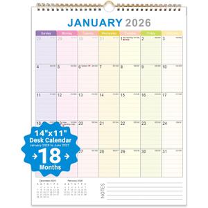 2026 Wall Calendar  18-Month Planner from January 2026 to June 2027, Stylish Monthly Planner for Home & Office Use (11"W x 14"H)
