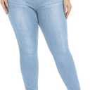 LICTZNEE Jeggings for Women High Waist, Stretchy Jeans Slim Fit Leg Pull on Jean with Pockets, Soft Breathable Cotton Blend (1X, Light Blue)