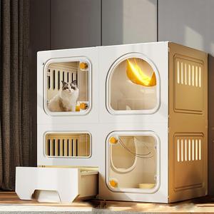 Large Cat Cage Indoor Enclosure with Litter Box 2/3-Tier Cat Playpen Clear Front Comfortable Space Cat Crate for 1-2 Cats, Ferret, Chinchilla, Rabbit, Small Animals White 71 * 46 * 71cm