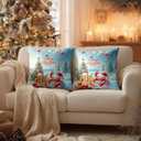 HOMETITUTE Pack of 2 Christmas Throw Pillow Covers 18x18 Inch Soft Decorative Crab Cushion Covers Holiday Beach Party Winter Christmas Pillow Cases Coastal Decor for Sofa Couch Bed Living Room