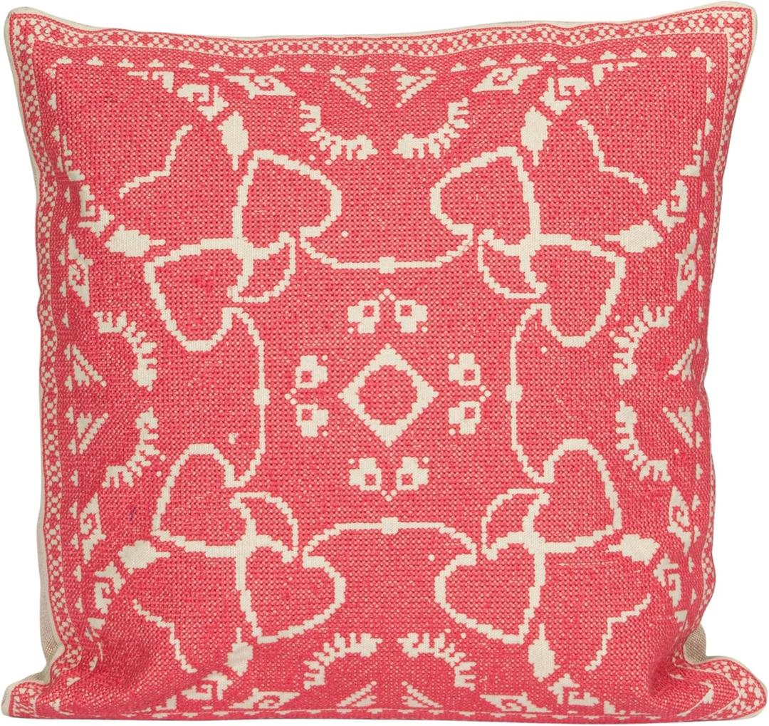 Creative Co-Op, Pink Cotton Pillow with Embroidered Design and Chambray Back, Natural
