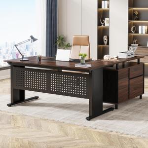 Tribesigns 63 Inch Executive Desk with File Cabinet, L Shaped Office Desk, 63 inches x 31.5 inches x 29.5 inches