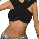 SHENHE Women's Sexy Criss Cross Hooded Crop Tank Top Sleeveless Fitted Party Rave Outfits Top (Black), X Small