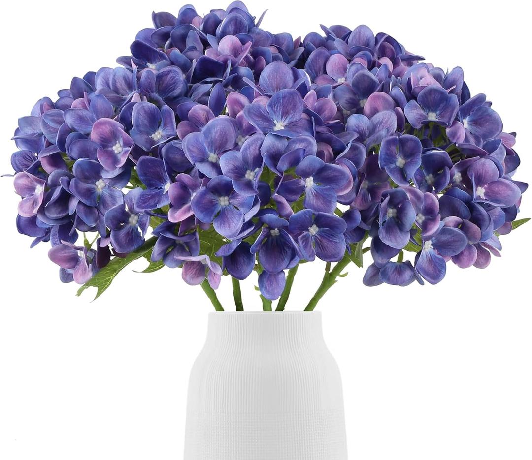 IPOPU Artificial Hydrangea Flowers 5pcs Dark Purple Silk Hydrangea Realistic Silk Fake Flowers for Vase Table Centerpiece Home Wedding Party Garden Decor(Dark Purple)