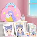 4 in 1 Princess Art Fun Kit for Kids, DIY Dress Up Sticker Books, Makeup Diamond DIY Activity, Foil Stickers Fun Craft Kits & Gem Painting Supplies, Ideal Toys Gift for Girls Ages 4 5 6 7+ Years Old