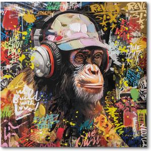Modern Pop Art Monkey Canvas Wall Art, Street Graffiti Gorilla Canvas Painting, Abstract Banksy Listening To Music Monkey Posters Wall Art Living Kids Room Home Decoration, Ready to Hang 20 x20 IN Modern Pop Art Monkey Canvas Wall Art, Street Graffiti Gorilla Canvas Painting, Abstract Banksy Listening To Music Monkey Posters Wall Art Living Kids Room Home Decoration, Ready to Hang 20 x20 IN