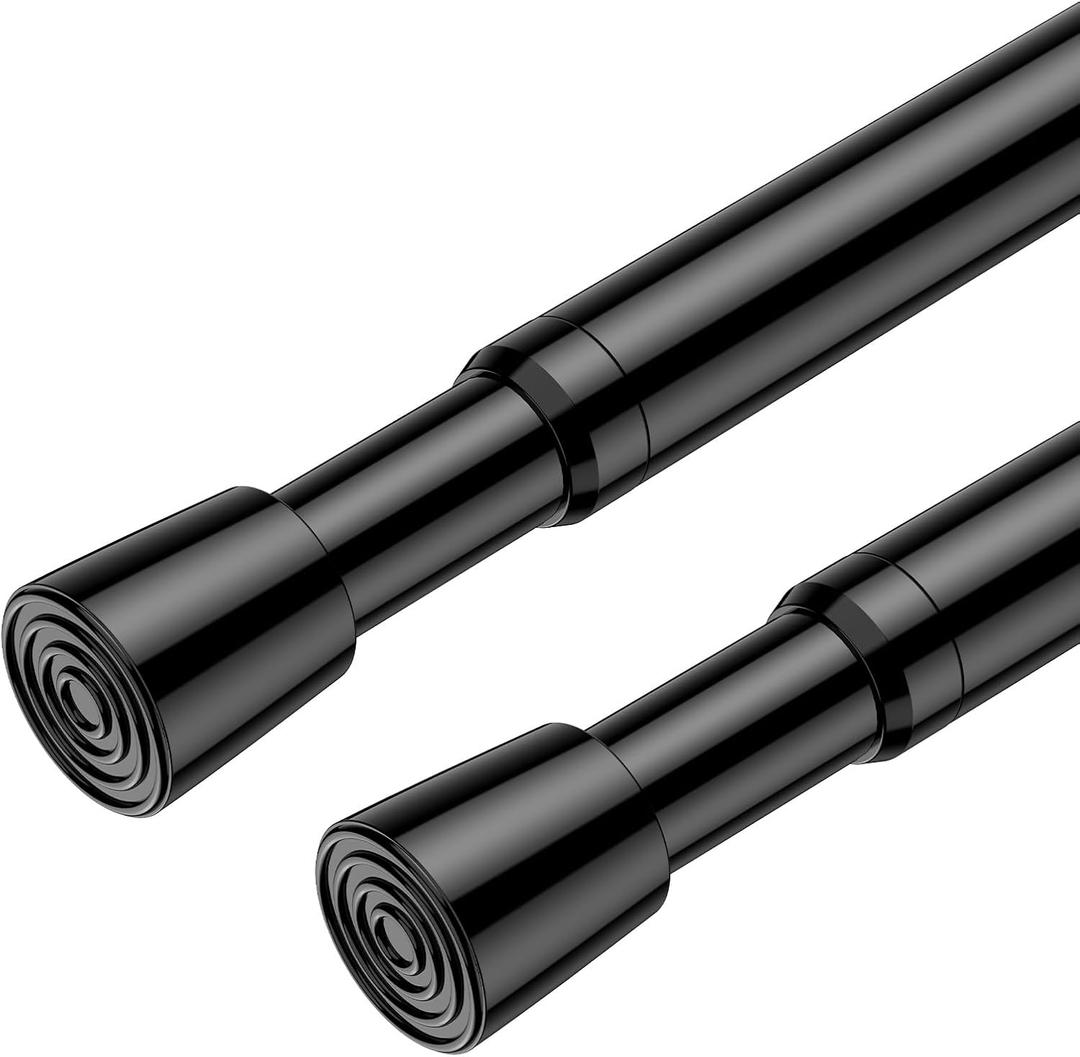 AIZESI 2 Pack Adjustable Tension Curtain Rod 32 to 58 inch, Curtain Rods No Drilling Expandable Spring Loaded Curtain Rods for Windows Doors, Black