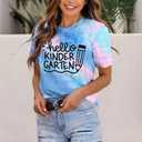 Hello Kindergarten Teacher Shirt Women First Day of Kindergarten Shirt Casual Short Sleeve Tee Top Blouse Blue Pink (M)