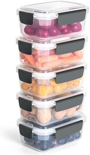 YORY 3 cup Plastic Food Storage Containers with Lids Nestable Freezer Dishwasher Safe Rectangle Container Set,5-Pack