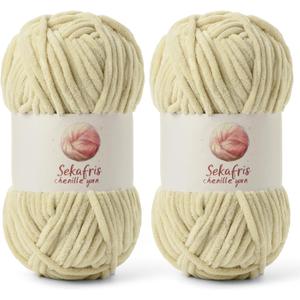 2 Pack Chunky Chenille Yarn for Crocheting, Baby Yarn for Crocheting Soft Blanket, 174.9 yds /7 oz Crochet Yarn, Bulky 5 Amigurumi Yarns, Fluffy Velvet Yarns for Knitting Crafts (2 Beige)