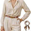 Giomos Women's Leather Belt for Jeans, Dress, Pants & Formal Outfits, Ladies Trendy Reversible Design Belt with Gold Buckle, Brown & Beige with Scarf, Size: Fit Waist Size 31"-36" (Beige)