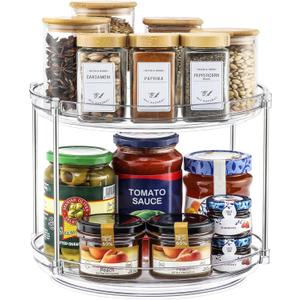 2 Tier Non-Skid Acrylic Lazy Susan Turntable Organizer - Rotating Spice Rack - Spinning Organization Tray for Kitchen, Pantry, Countertop, Closet, Bathroom, Vanity, Medicine Cabinet Organizing, 9.25''