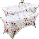 Moukeren 2 Pack Flower Spandex Tablecloth 6ft Stretch Table Cloths Fitted Rectangular Table Cover Washable Decorative Cloth for Party Wedding Banquet Birthday Celebration Decor(Poppy Flower)
