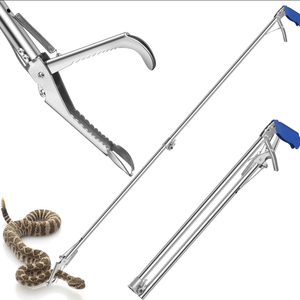 60“ Professional Collapsible Snake Grabber Tool, Stainless Steel Snake Catcher Pole with Heavy-Duty Grabber Heads, Tongs, and Hook Mechanisms for Safe Reptile Control in Gardens or Farms