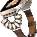 Moolia Boho Turquoise Strap Compatible with Apple Watch Band 42/41/40/38/46/45/44/49mm, Women Western Vintage Leather Strap Inlay for iWatch Series 11 10 9 8 7 6 5 4 3 2 1 SE/Ultra1/2/3 (Brown/White Turquoise)