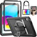 KAIJIAbox Case for iPad (A16) 11th/10th Generation 2025/2022 (11" /10.9 Inch), Full-Body Shockproof Protective Case with Screen Protector, 360 Rotating Hand Strap & Stand, Shoulder Strap, Black