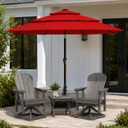 10ft Patio Umbrella, 3-Tier Vented Outdoor Table Umbrella with 8 Sturdy Fiberglass Ribs, Windproof Market Umbrella with Push Button Tilt and Crank, UV Protection for Deck, Pool, Red