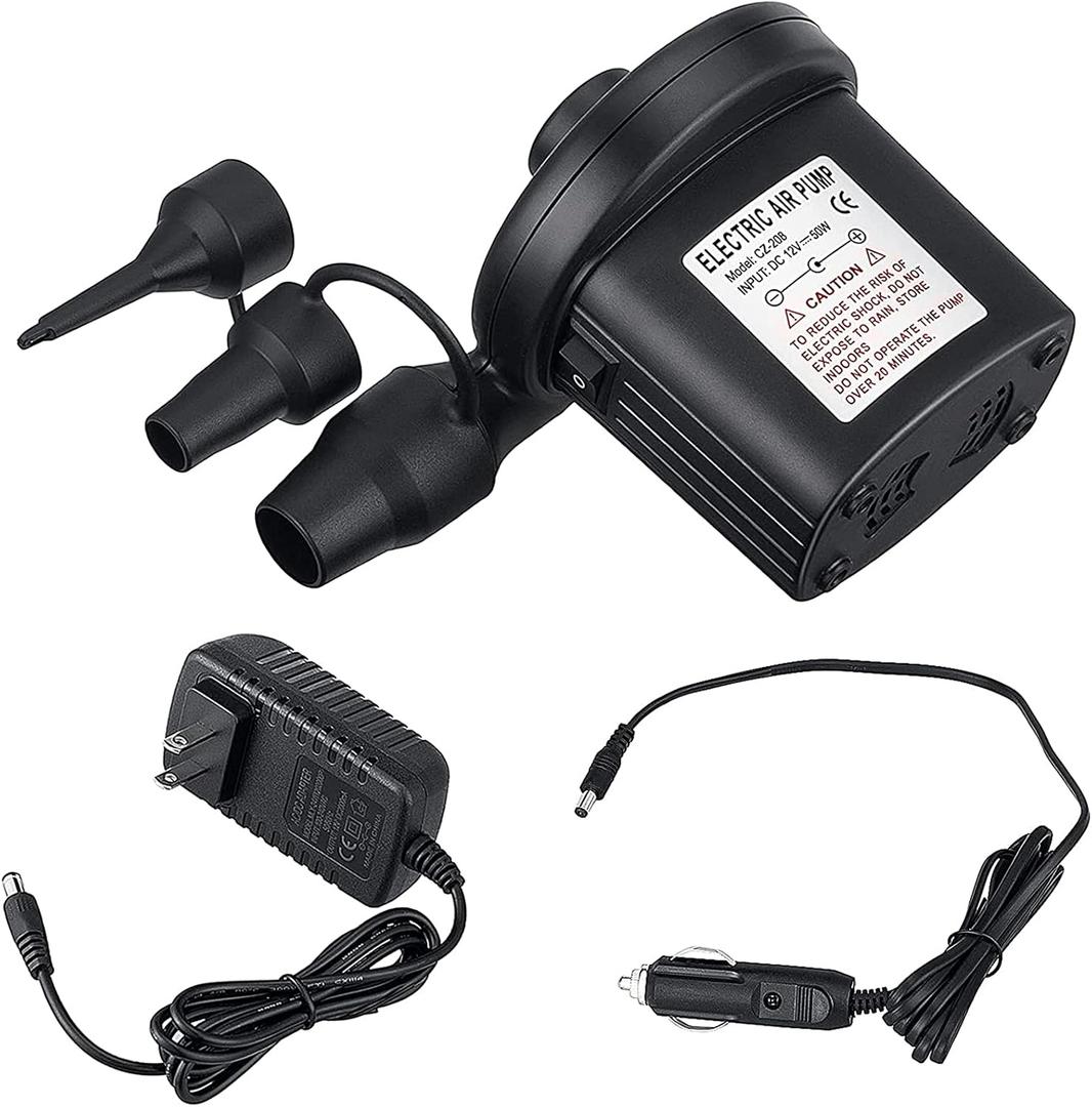 Electric Air Pump for Inflatables,Portable Quick-Fill Air Pump with 3 Nozzles,110V AC/12V DC Inflator & Deflator Pumps for Outdoor Camping,Air Mattress Beds,Boats,Inflatable Cushion,Pool Float