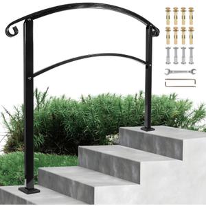 Handrails for Outdoor Steps, 4 Step Stair Handrail & Indoor Stair Railing Fits 3 or 4 Steps Stair Railing, Transitional Porch Railings for Seniors