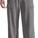 Men's Linen Pants Casual Cargo Pants with Pockets Lightweight Elastic Waist Drawstring Pants Baggy Beach Pants 3XL