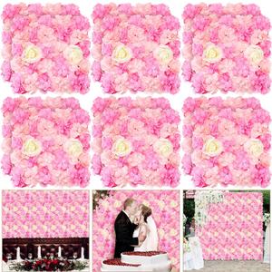 Tigeen Flower Wall Panels 3D Silk Rose Floral Decorative Faux Flower Wall Background for Wedding Home Decoration Background Shop Party Photo Arrangement(Pink, White,15 x 15 Inch)
