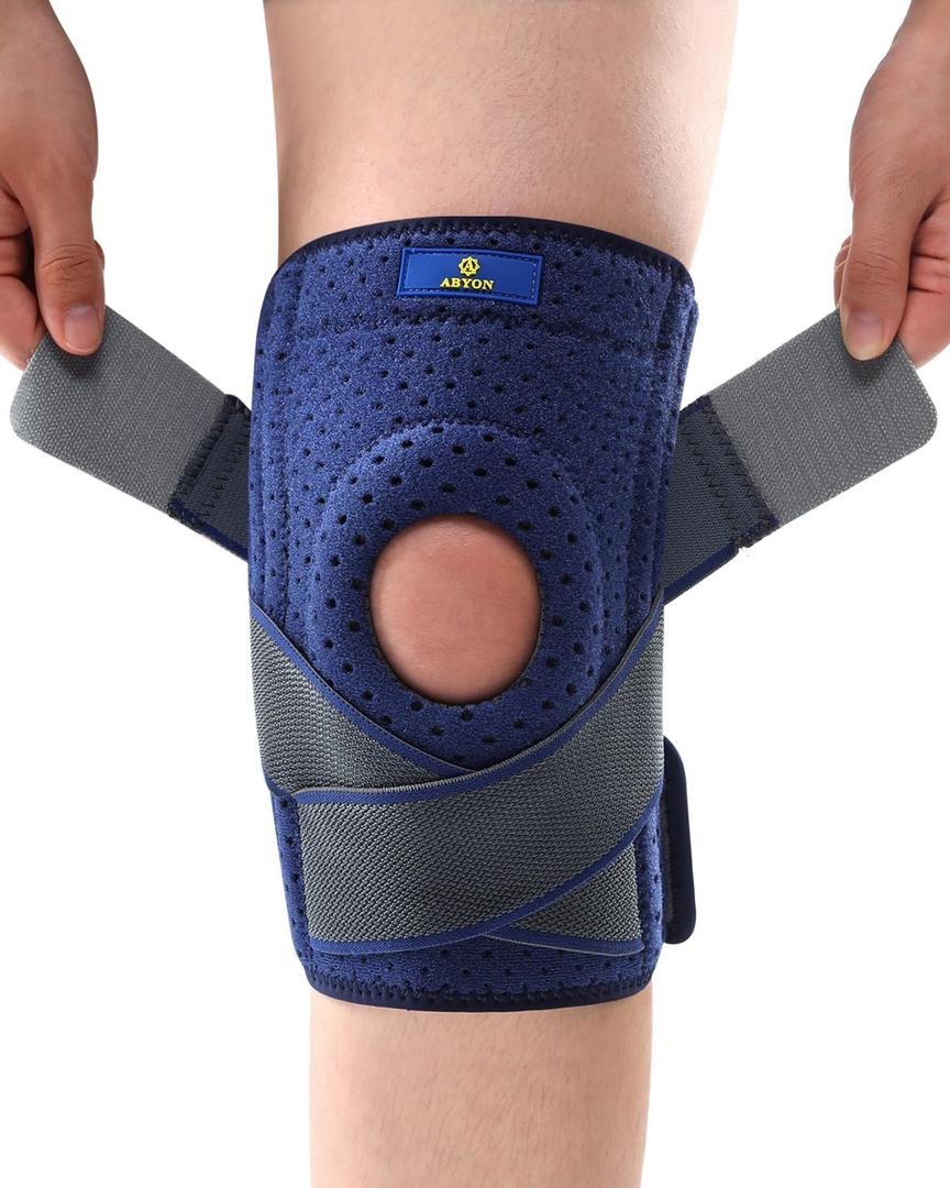 ABYON Knee Brace for Men & Women Meniscus Tear, Plus Size Knee Support with Dual Side Stabilizers & Crossed Compression Straps for Knee Pain Relief, ACL, Arthritis and Post-Surgery Recovery - Please Check How To Size Video (4X-Large/5X-Large (Pack of 1), Blue)