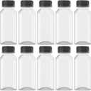 10 Pcs 8 Oz Plastic Juice Bottles Empty Clear Containers with Tamper Proof Lids for Juice, Milk and Other Beverage