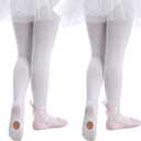 2 Pairs Tights for Girls, Ultra Soft Ballet Tights White Footless Dance Leggings Transition Tight for Kids (White, M)