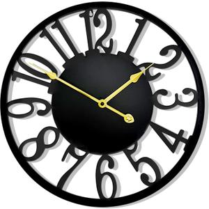 16 Inch Large Outdoor Clock, Silent Battery Operated Modern Wall Clock, Black Metal Decorative Clock for Patio, Porch, Pool Area, Farmhouse, Living Room