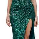 Spaghetti Strap Sequin Prom Dresses with Slit 2025 Sparkly Lace Appliques Mermaid Formal Evening Gown for Women (Size 4, Emerald Green)