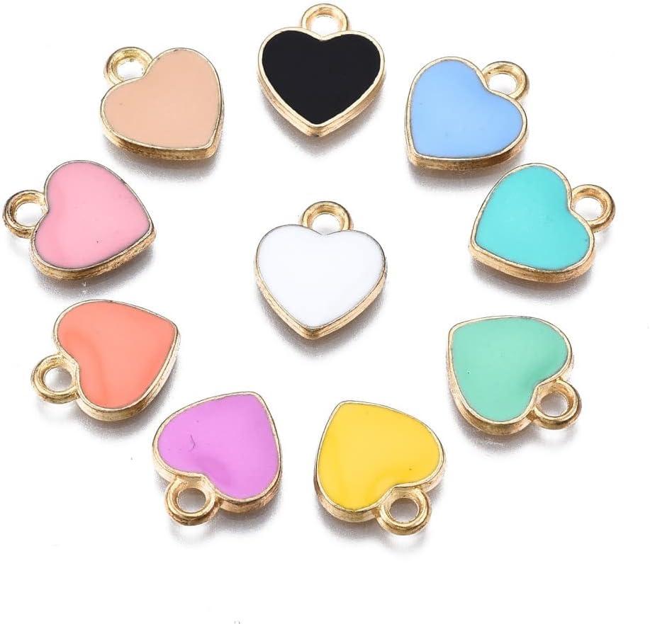 DanLingJewelry 100pcs Random Color Alloy Enamel Heart Charms Peach Heart Charms Enamel Dangle Pendants for Valentine's Day Jewelry Making