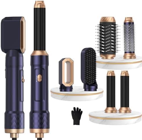 6 in 1 Air Styler Magic Hair Dryer Brush, Negative Ionic Blow Dryer Brush & 3 Heat Settings, Detachable Auto Curling & Straightening Volumizing, Frizz-Free Styling, Salon to Home Use (Blue)