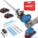 NANWEI Cordless Reciprocating Saw, 20V Brushless Motor 3500RPM Variable Speed, 2×2.0Ah Batteries, Tool-Free Blade Change, LED Light, 6 Blades, Portable for Wood/Metal/PVC Cutting (2.0Ah Batteries)