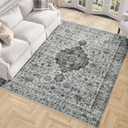 5ft x 7ft Area Rugs, Machine Washable Non Slip Distressed Boho Rugs, Area Rug for Living Room, No Pile Lightweight Vintage Rug, Soft Accent Carpet for Dining Room, Bedroom, Grey
