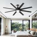 DWVO 65 Inch Ceiling Fan with Light and Remote, 8 Blade Large Black Ceiling Fan, 6-Speed Quiet DC Motor, LED Tri-Color Temperature, Memory Function for Bedroom, Living Room